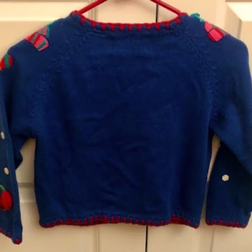 Rare 1994 Girls MICHAEL SIMON Simon Sez Let it Snow Blue Cardigan Sweater 6X - Picture 6 of 7